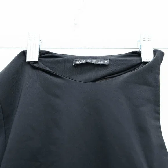 Zara Black Asymmetrical Stretchy Bodysuit Top - Picture 4 of 9